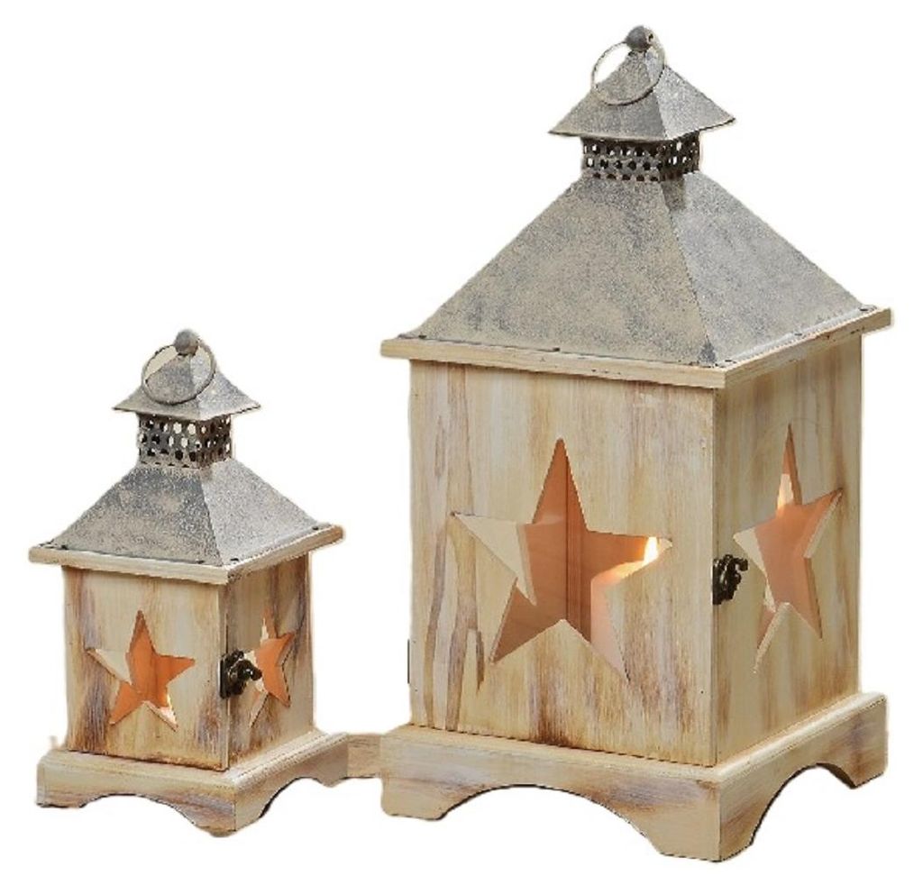 Kerzenlaterne Manu Holz Metall natur H24/40 B.11/19 cm 2er Set