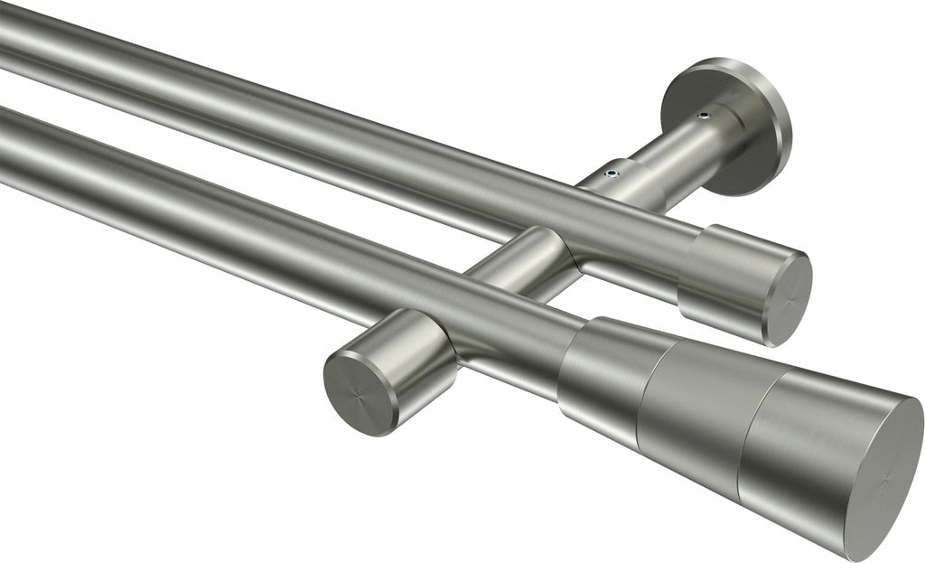 Interdeco Gardinenstange / Vorhangstange Edelstahl-Optik, Typ Prestige Tanara (Konus Bicolor) ohne Ringe, 20 mm Ø 2-läufig, 100 cm
