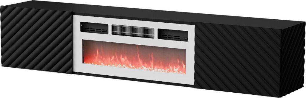 TV Lowboard TV-Schrank CLARE mit Kamin 03 schwarz / weiß