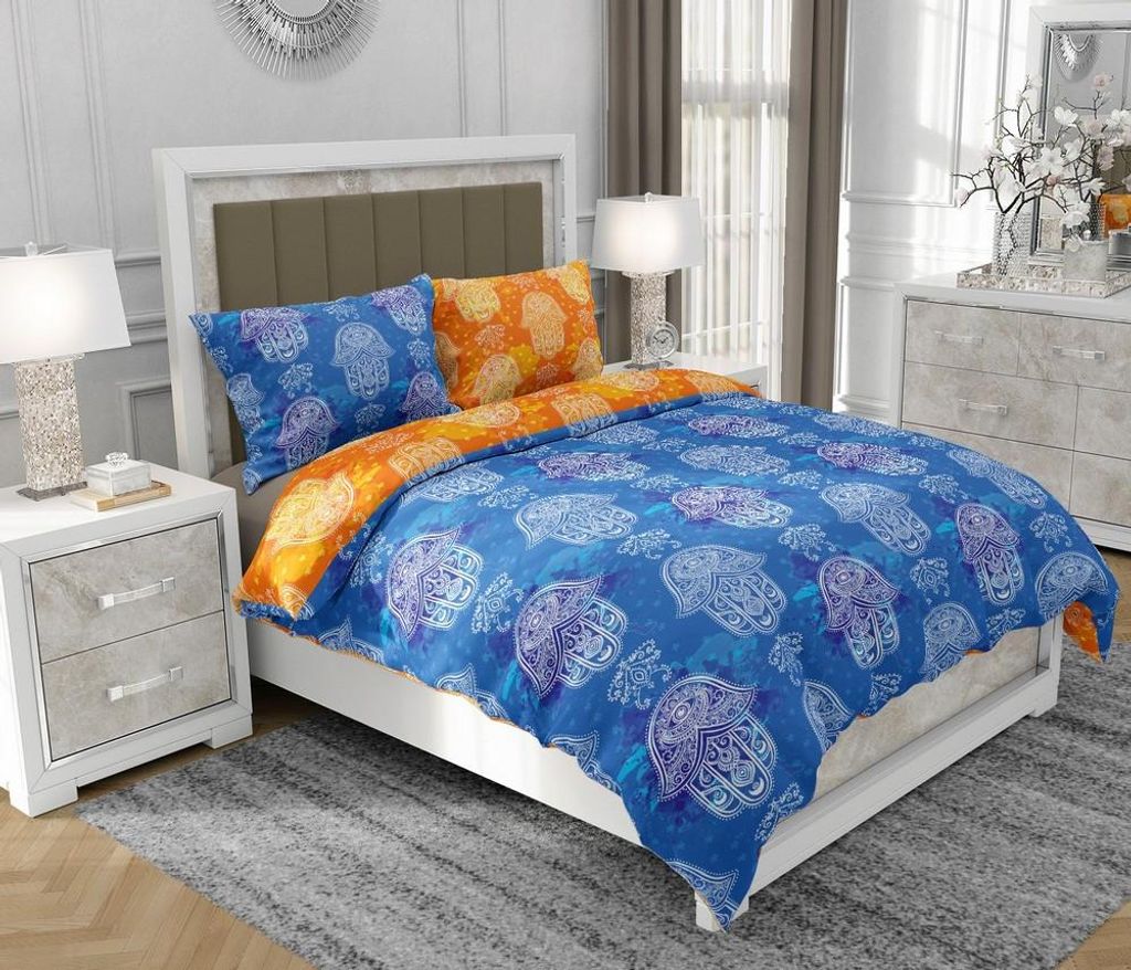 Bettwäsche 160x200 cm + 2x70x80 cm, 3-teilig, 100% Baumwolle, Satin, Reißverschluss, Bunt - SOVIO | So.9029