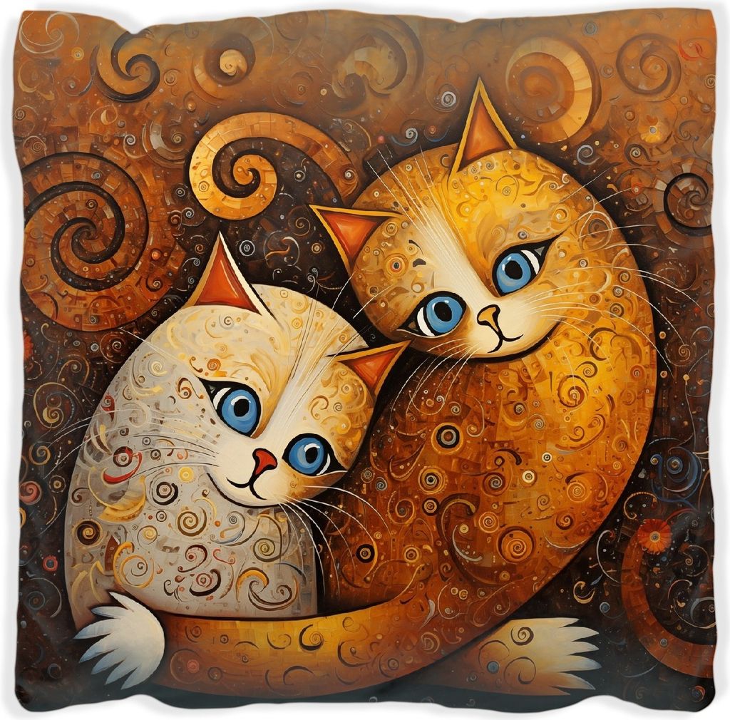 Wallario Premium Kissen, weiche Oberfläche, mit Motiv Malerisches Katzenduo, Größe: 30 x 30 cm, mit weißer Rückseite