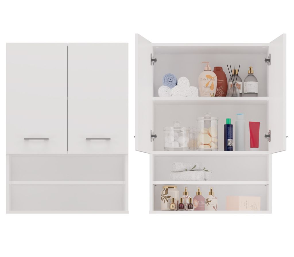 Mobile bagno superiore con ripiani MARGO - bianco opaco Immagine del prodotto 