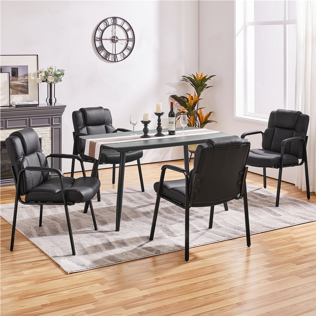Yaheetech 4er Set Besucherstuhl Esszimmerstühle mit Armlehne und Lehne, Polsterstuhl aus Kunstleder, Schwarz