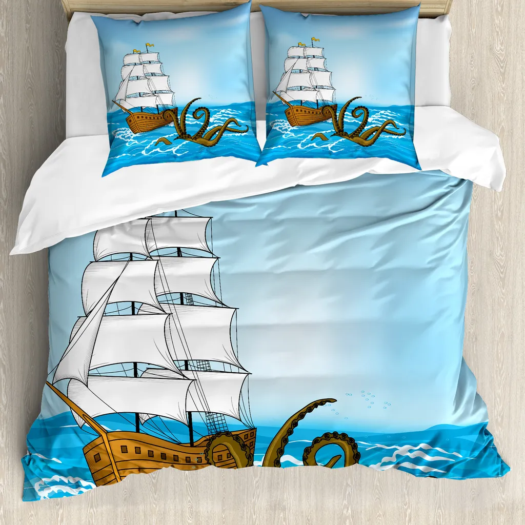 Copripiumino ABAKUHAUS Kraken Blu Marrone 200x200 Federe Incluse