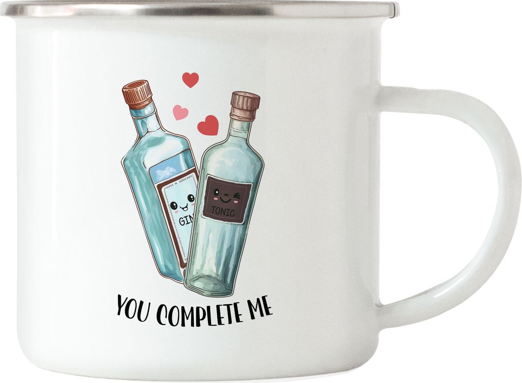 You Complete Me Emaille Tasse Gin Tonic Valentinstag Freundin Freund Süß Geschenkidee Paar Liebe