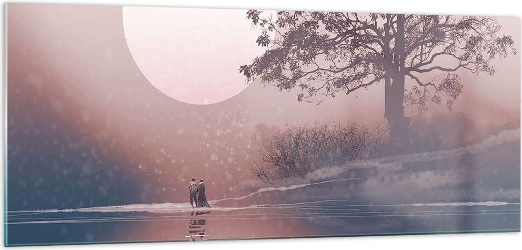 Bilder auf glas - Einteilig - Mond Paar Baum - 100x40cm - Glasbilder - Wandbilder - Bilder - zum Aufhängen bereit - Wanddekoration aus Glas - Glas...
