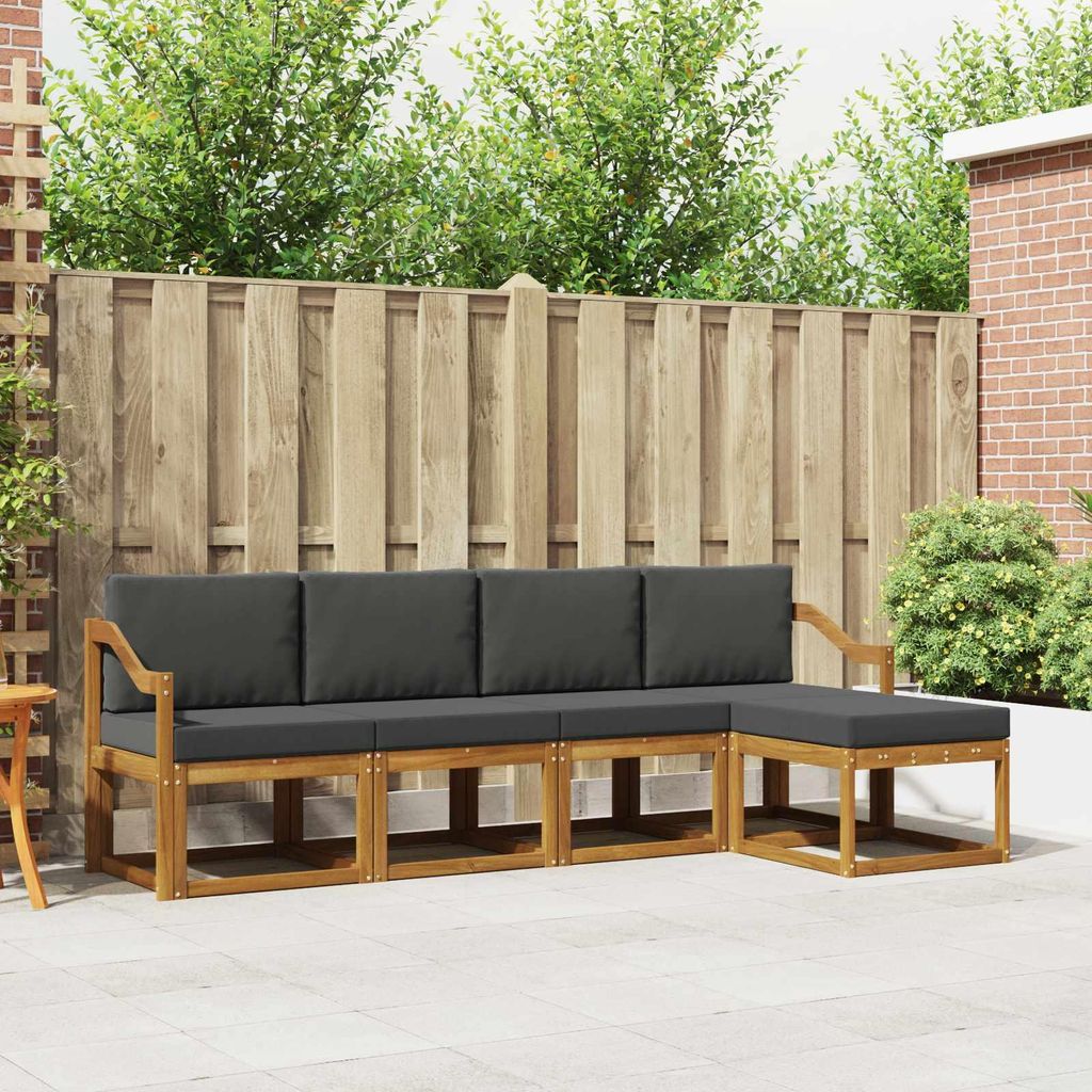 Outdoor-Sofagarnitur - VIDAXL - Terrassen-Sofa - mit Kissen - 5 pcs - Natur und Anthrazit