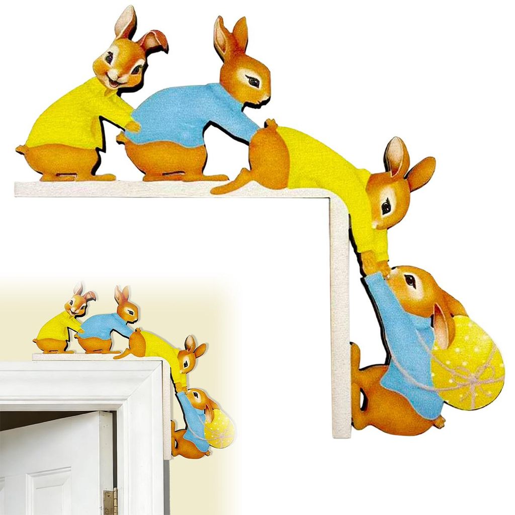 Türrahmen Deko Ostern, Osterdeko Türrahmen aus Holz, Lustige Osterhase Türschild, Eckdekoration Kaninchen Türdeko Frühlingsdeko, Geschenk für...