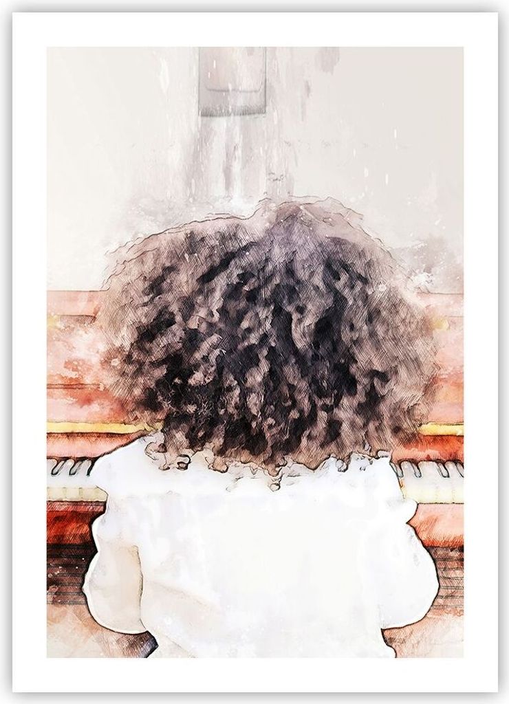 Poster - Poster ohne Rahmen - Kind Klavier Aquarell - 50x70 cm - Wand Bild - Wanddeko - Wandbilder - Kunstposter - Wandposter - Bilder - Kunstdruck...
