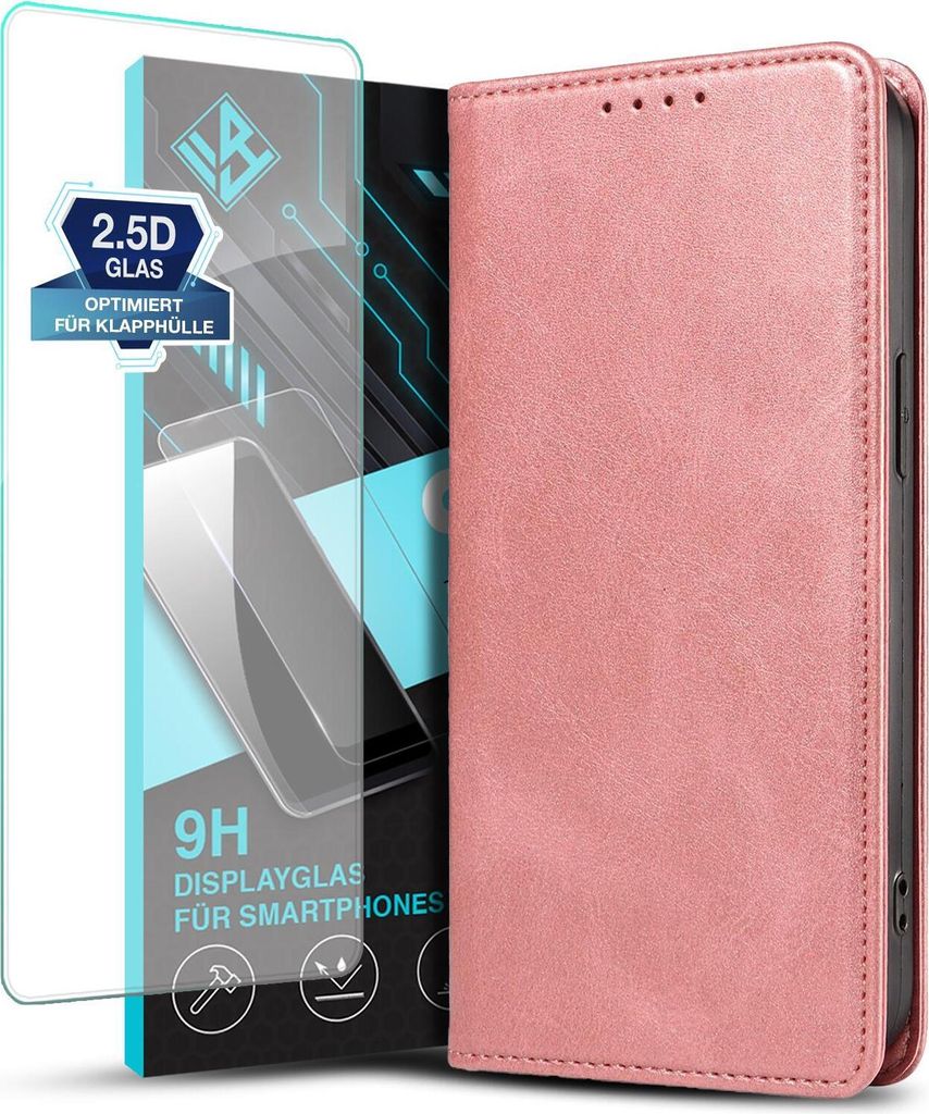 Handyhülle für Apple iPhone 6 / 6s mit 9H Displayglas Kunstleder Flip Cover Hülle Handytasche Case Kartenfach Farbe: Rosa