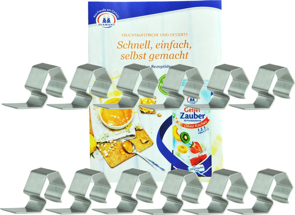 12 Weck Klammern incl. Gelierzauber Rezeptheft von Diamantzucker