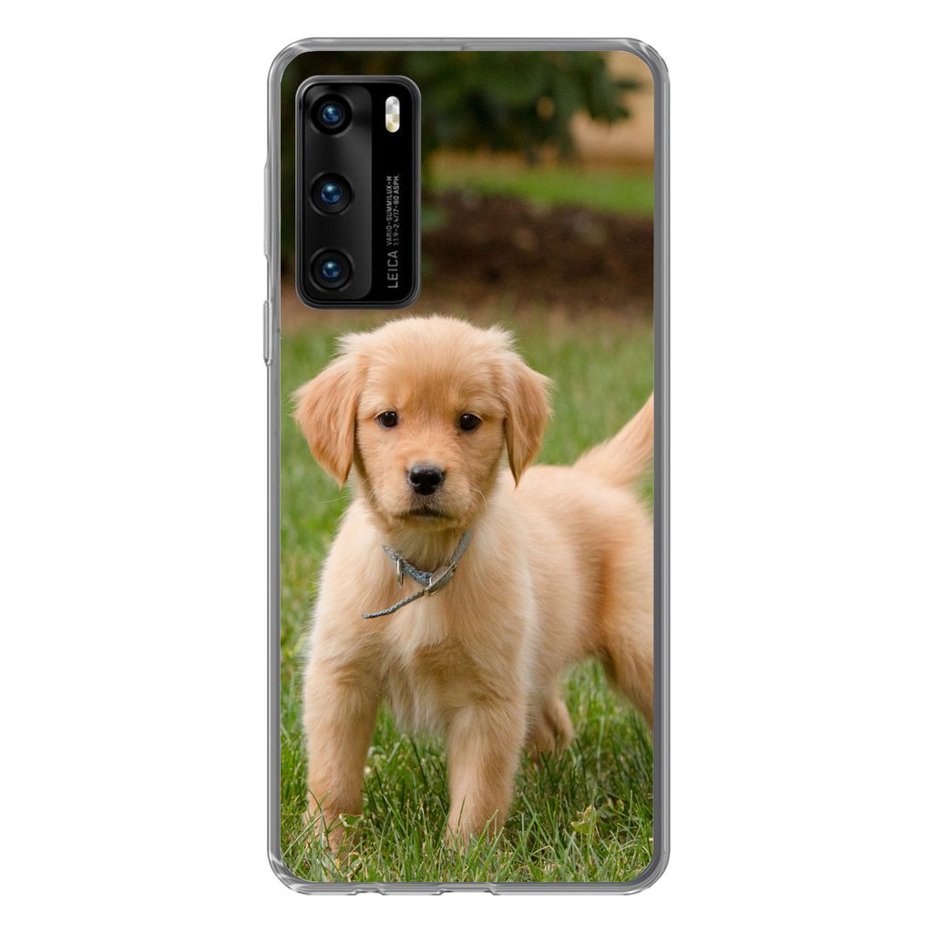 MuchoWow Handyhülle Schutzhülle Hülle für Huawei P40 Golden Retriever Welpe im grünen Gras Silikon Softcase Handy Hülle - Handytasche
