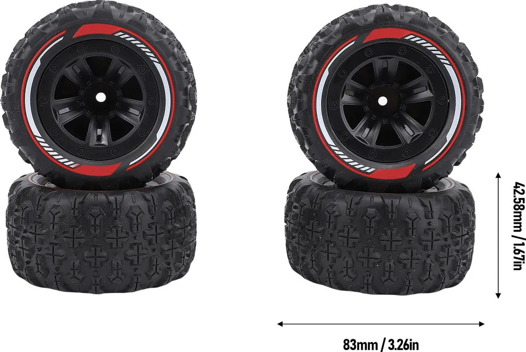 Pneus RC Hexagonaux 12mm Haute Traction pour Terrains Difficiles Noir