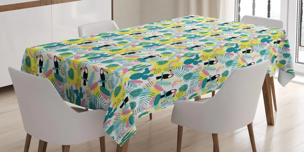 Tovaglia Luau ABAKUHAUS 140x240 Cm – Tessuto Raso Poliestere Con Stamapa Tropicale Pappagalli – Perfetta Per Feste, Cucina E Sala Da Pranzo