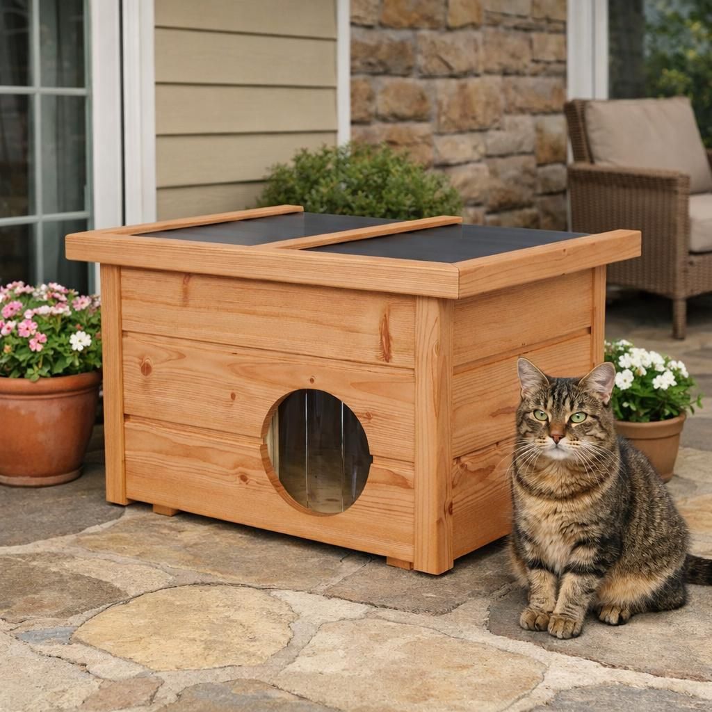 QLS Kattenhuis voor buiten, hout, 40x50x37 cm, inklapbaar Productafbeelding 