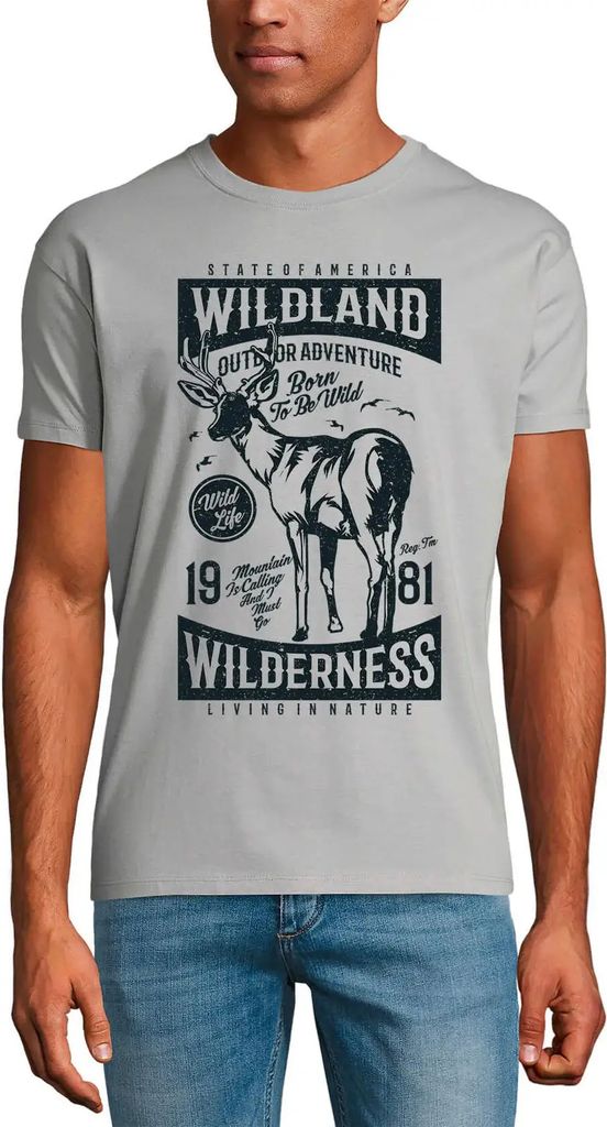 Herren Grafik T-Shirt State Of America Wild Land - Born To Be Wild - Deer Adventure Öko-Verantwortlich Vintage Jahrgang Kurzarm Lustige Druck