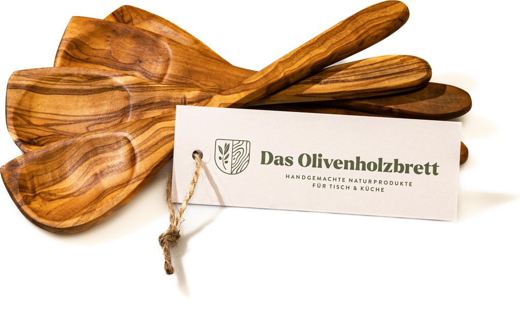 Pfannenwender aus Olivenholz mit Mulde und Ecke 35 cm