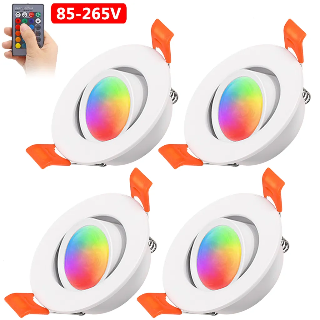 Lot de 4 Spots LED Encastrables 230V 3W RGB Dimmable pour Plafonnier Plat