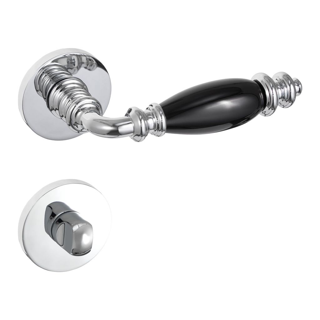 Gavroche Türgriffe Set WC/Bad Türklinken für Innentüren in Schwarz Chrom Drückergarnitur für Zimmertür mit runder Rosettengarnitur Zink Porz...