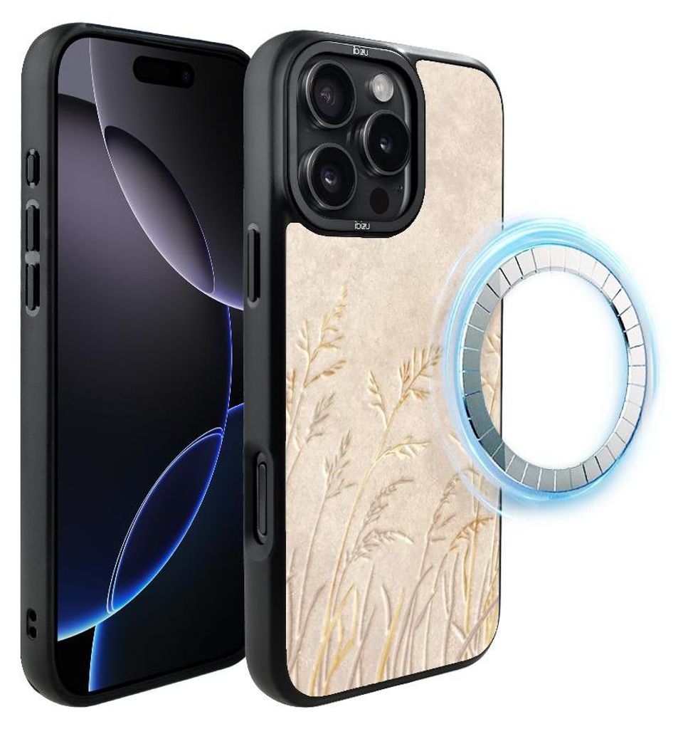 Schutzhülle für das iPhone 16 Pro Max, MagSafe-kompatibel, mattschwarze Seiten, Weizenähren, golden