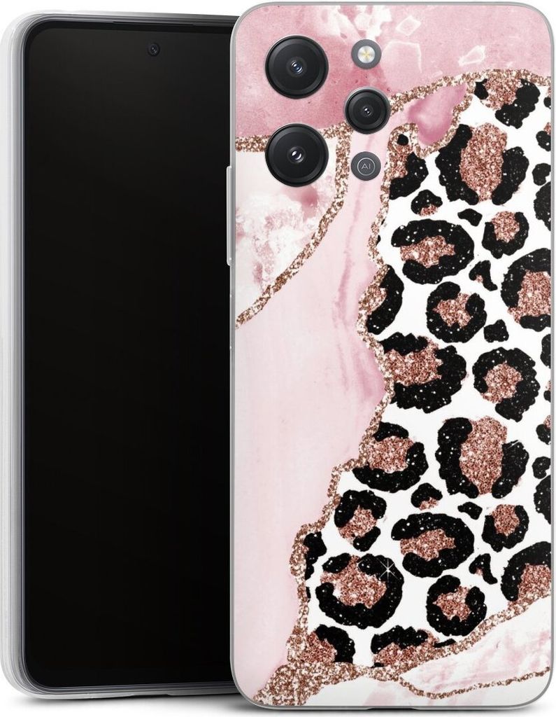 DeinDesign Slim Hülle für Xiaomi Redmi 12 Silikon Case Ultra Dünn Handyhülle Glitzer Look Leopard Marmor