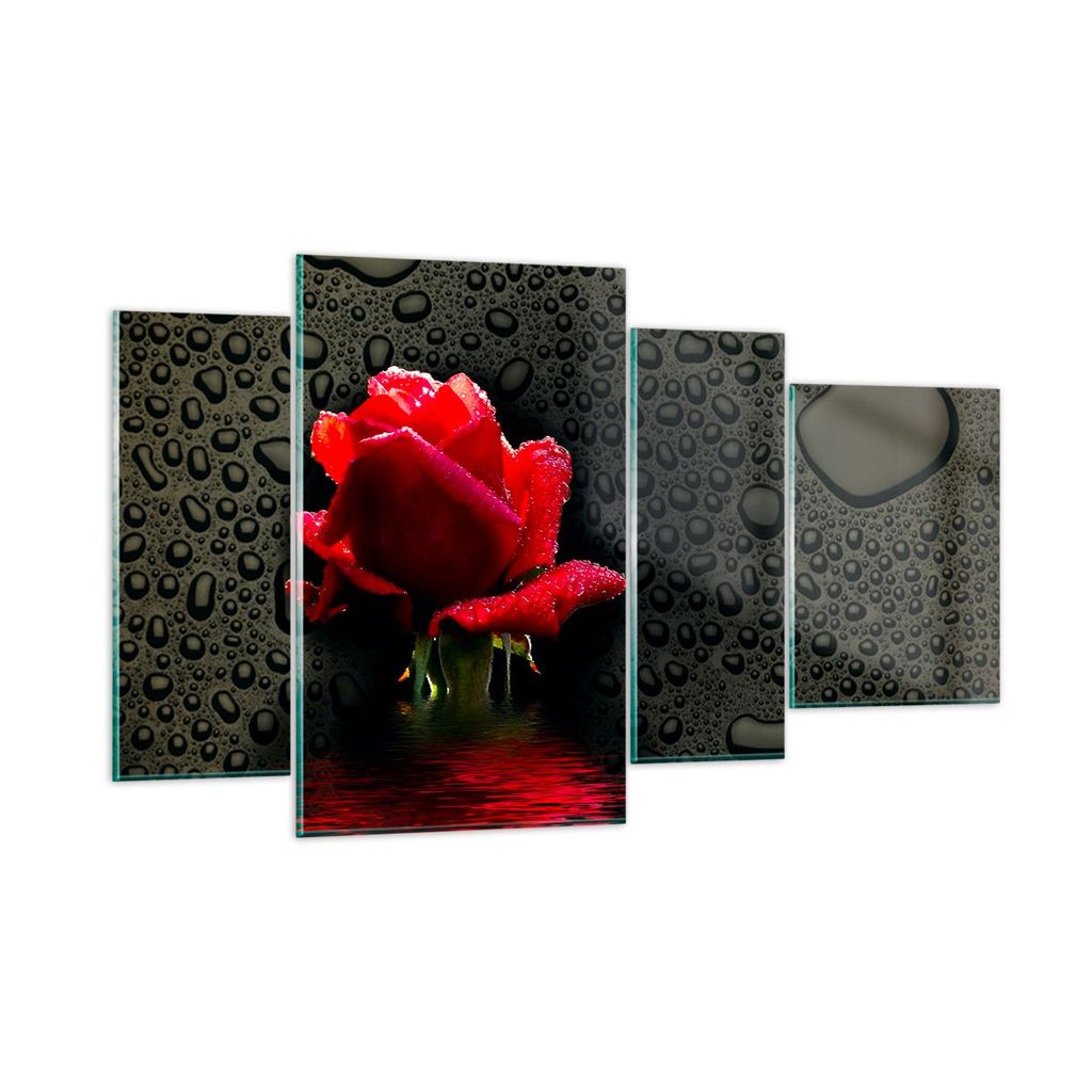 Bilder auf glas - Blume rote rose wasser tau - 120x70cm - Glasbilder - Wandbilder - Kunstdruck - zum Aufhängen bereit - Wanddekoration aus Glas - ...