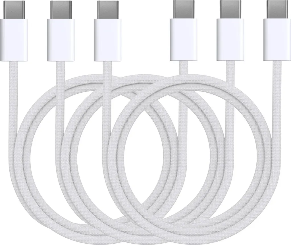 Cavo iPhone 15 USB-C Phonillico [3 Pezzi] 1m - Bianco Nylon Forte