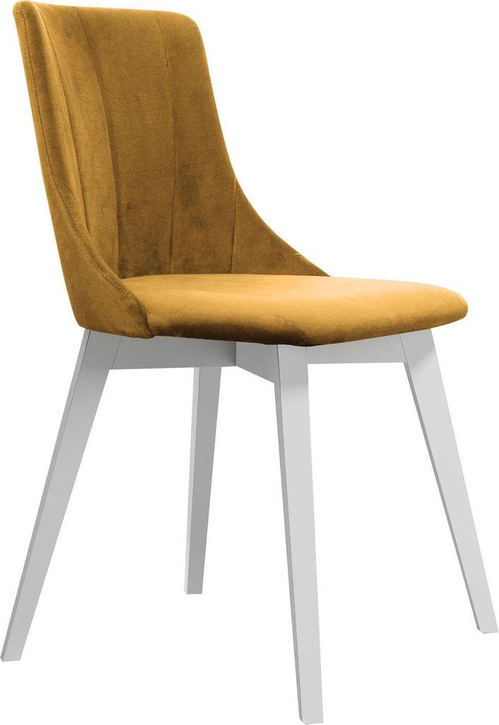 Holzstuhl Felix mit bequemem Sitz stillvoll Polsterstuhl mit Holzbeine Esszimmerstühle, Stoff: riviera 41 - gelb, Beinefarbe: Weiß