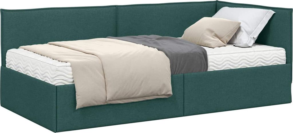 vidaXL Eckbettgestell mit Matratze mit Kopfteil 2 pcs Grün Samt