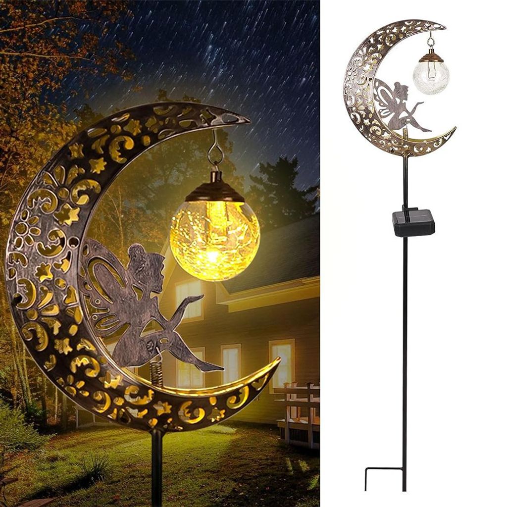 Solarlampen für Außen Gartendeko für Draußen Wetterfest Mond Solar Lichter mit Garten Fee LED Glaskugel für Braußen Gehwege Hof Terrasse Gart...
