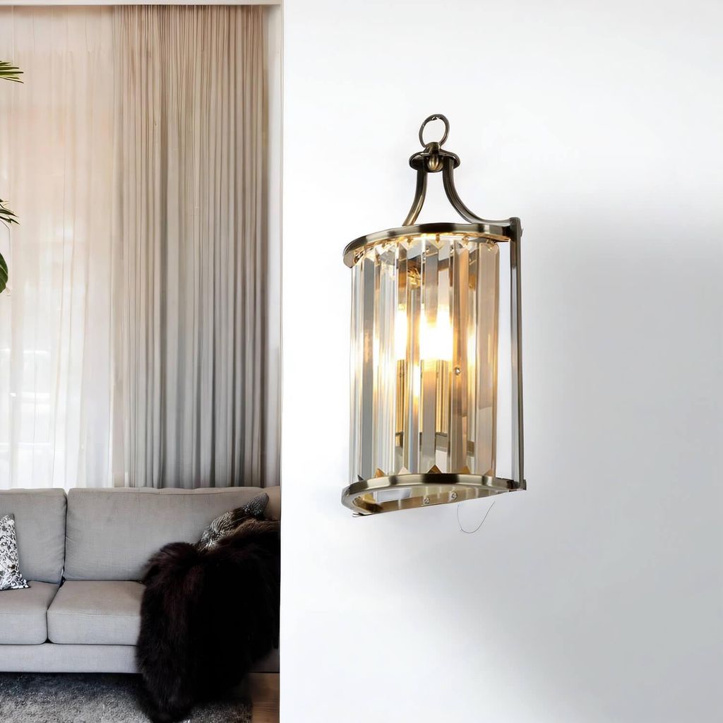 Wandleuchte Metall Glas E14 37 cm hoch in Messing Antik Art Déco