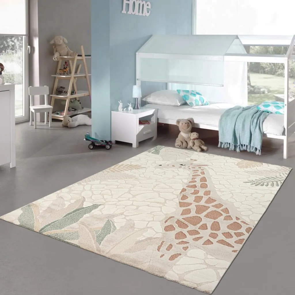Tapis enfant anti-dérapant girafe beige : confort et sécurité 160x230