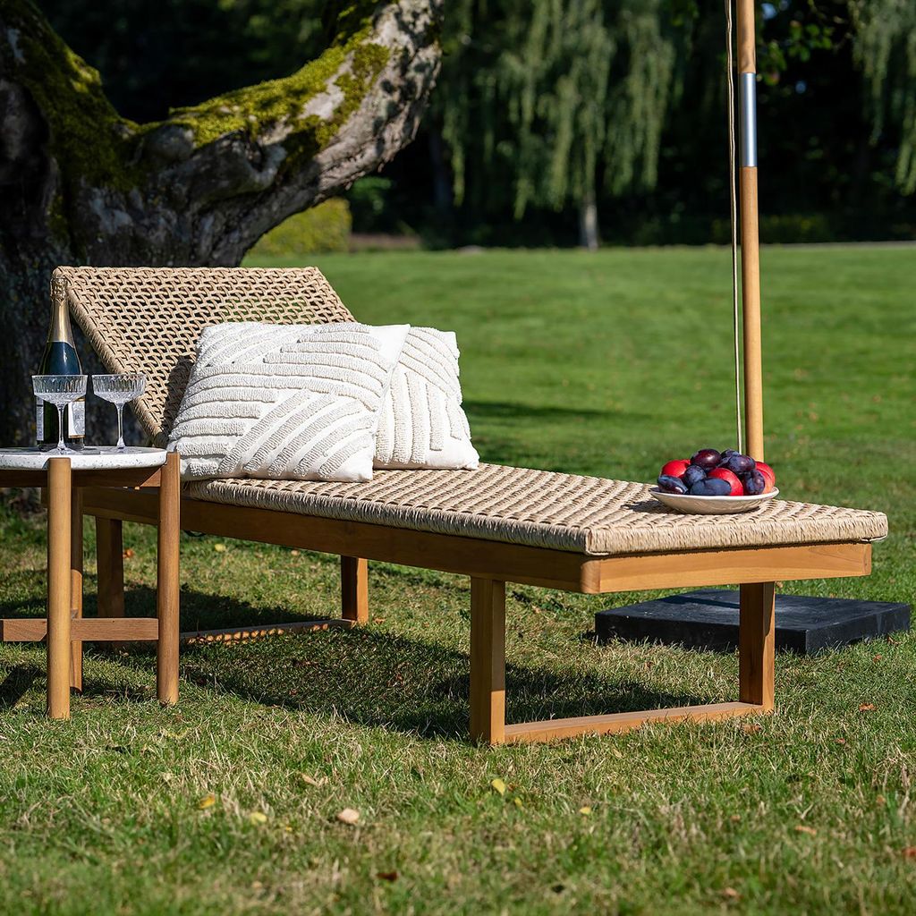 home24 Sonnenliege - Braun - Rattan - Massivholz - 65 x 38 x 190 cm