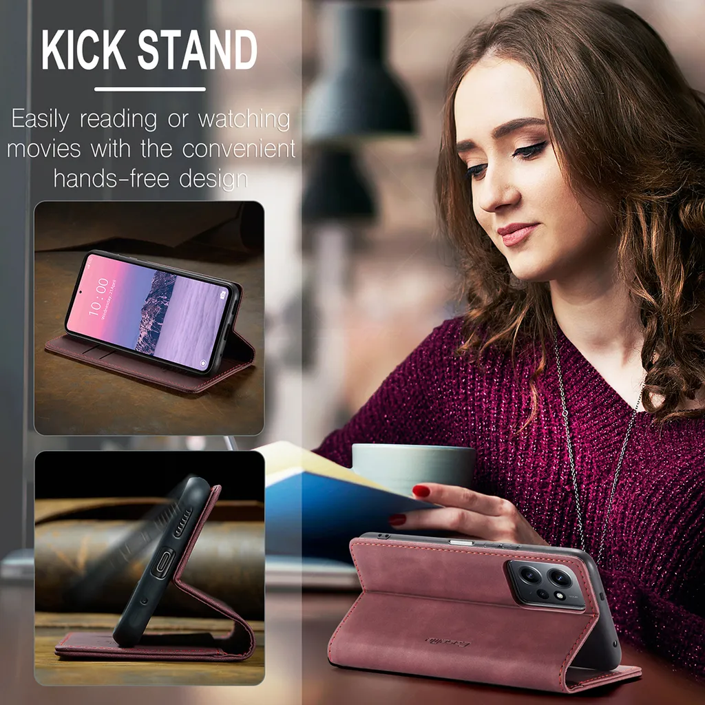 Custodia Portafoglio In Pelle Con Disegni Per Xiaomi Redmi Note 12 4G | Flip Case Magnetica Con Slot Carte E Cavalletto | Rosso - 3