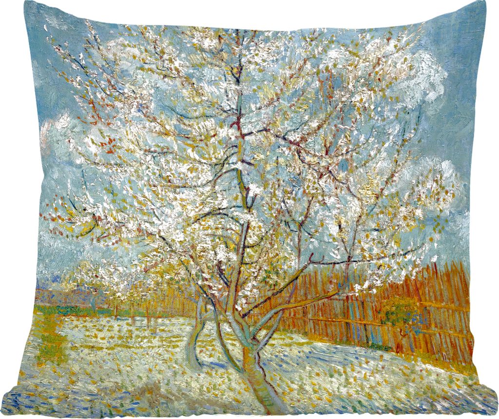 MuchoWow Zierkissen Sofakissen Wohnzimmer Dekokissen 50x50 cm Blühender Pfirsichbaum - Vincent van Gogh - Komfort - Sofakissen