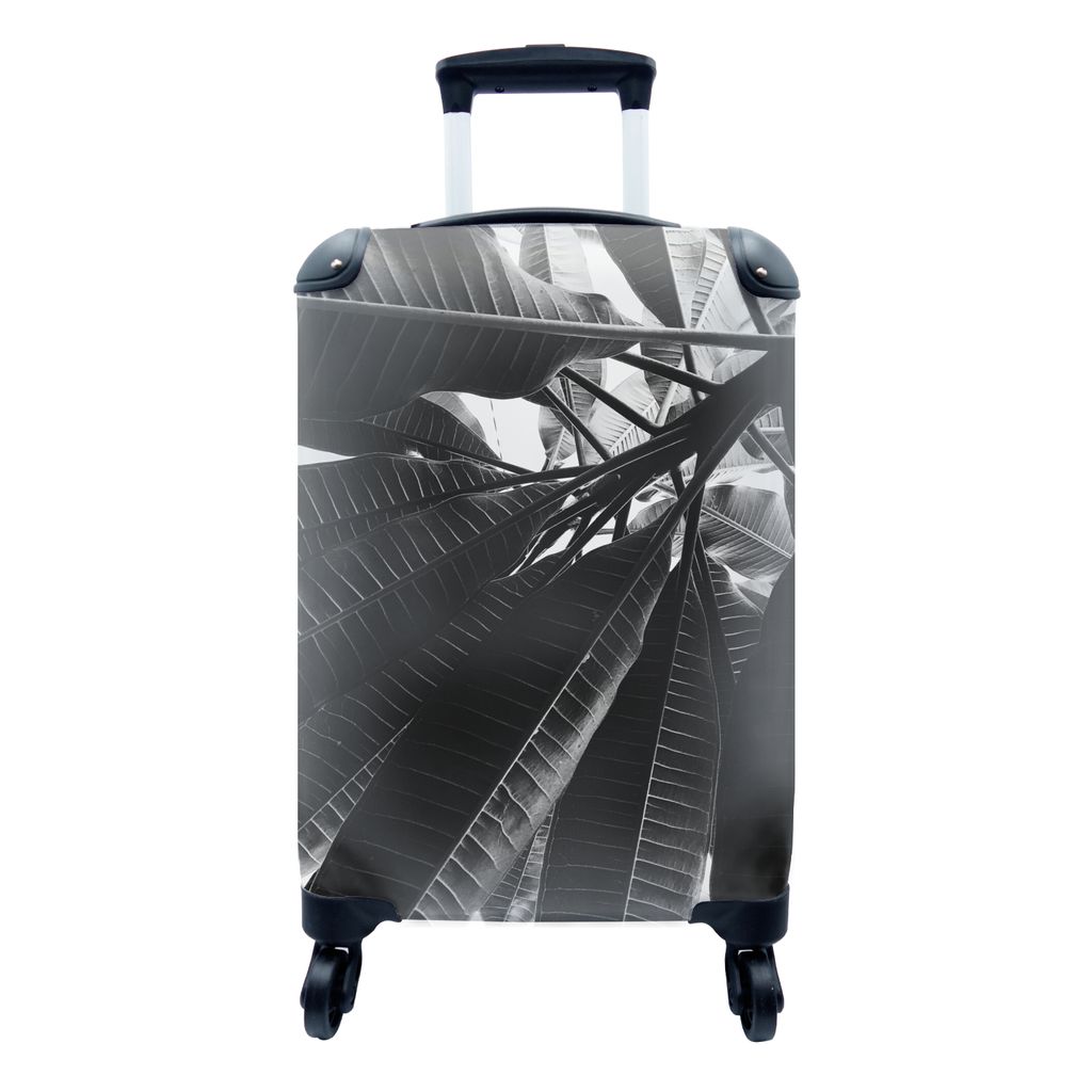 MuchoWow Koffer Handgepäck Trolley Rollkoffer Kleine Reisekoffer mit 4 Rollen - Palmenblatt - Tropisch - Cabin Size < 55x40x23 cm & 55x40x20 cm ...