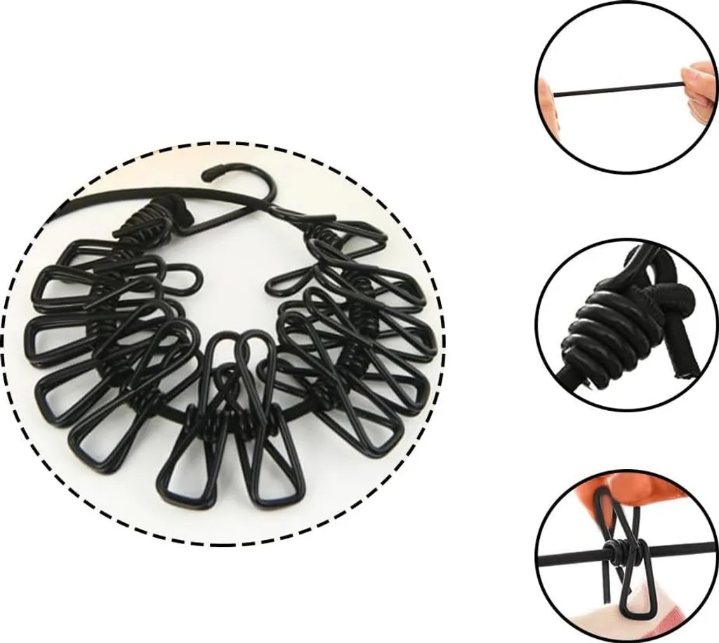 Accessoire de Voyage : Corde à Linge de Camping Noire Lot de 3 Nomade