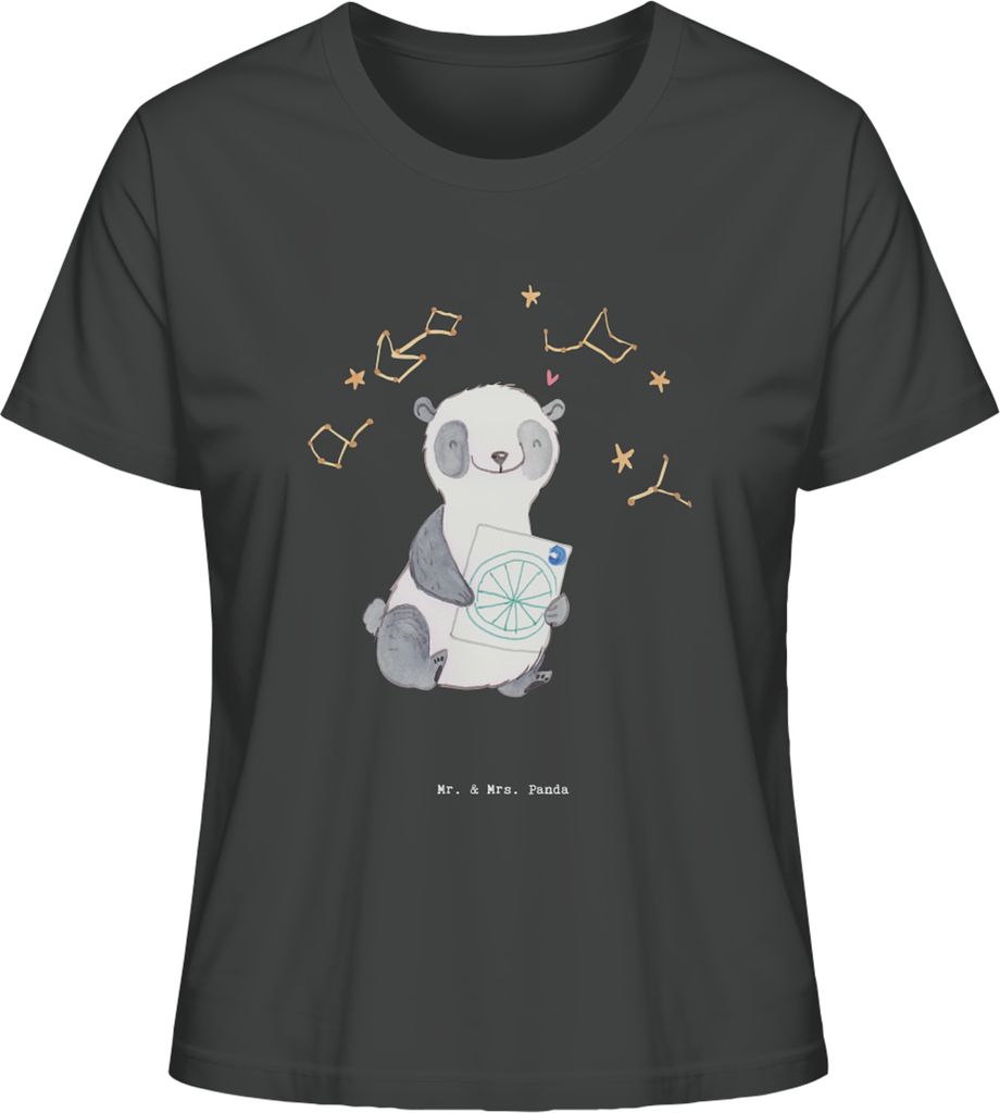 Mr. & Mrs. Panda Baumwoll T-Shirt Damen Panda Astrologie Größe L - Anthrazit - Geschenk, Oberteil, Horoskop, Sternbilder, Bedrucktes Shirt, Basic