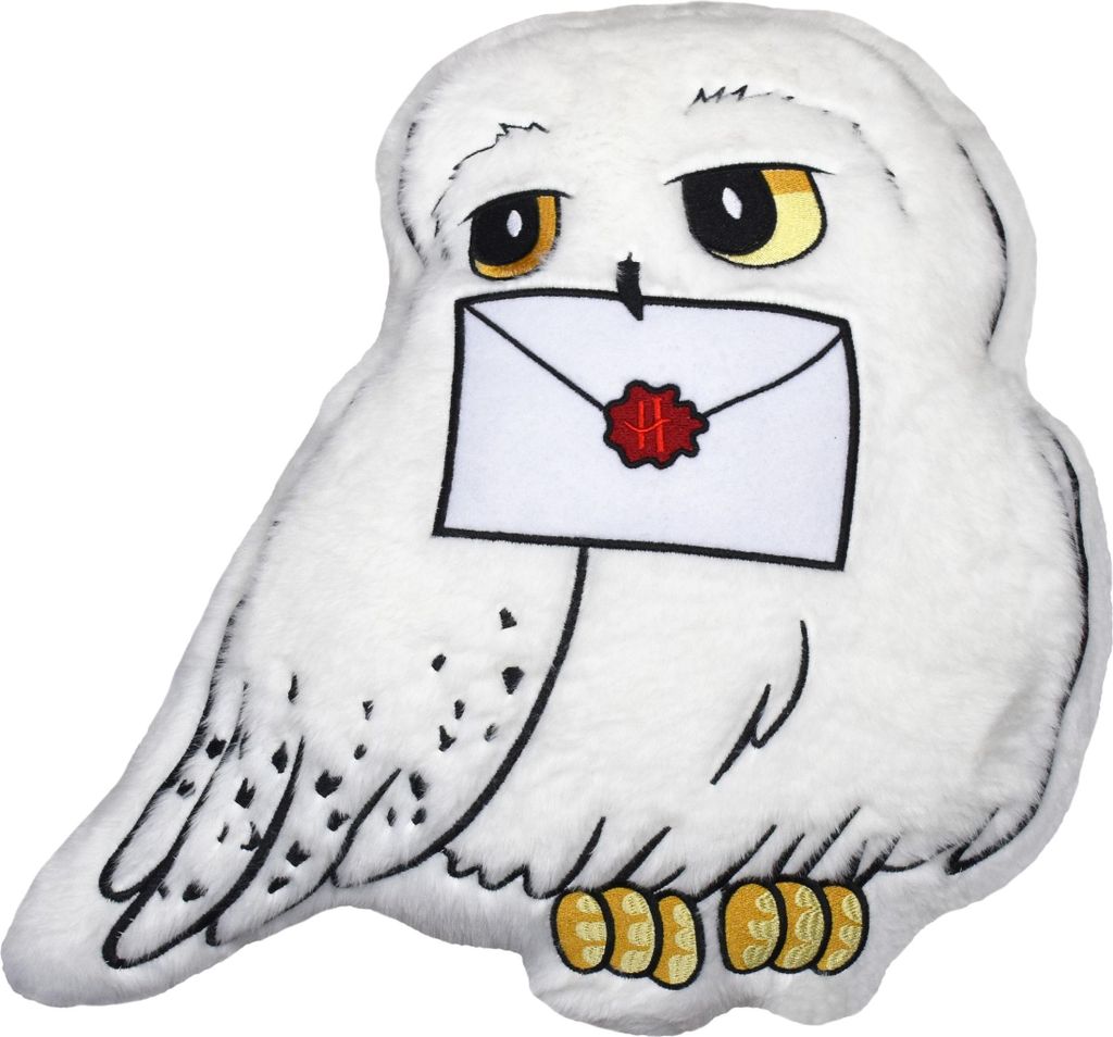 Harry Potter Kissen - Hedwig mit Brief Plüsch Eule Dekokissen Zierkissen Kopfkissen Sitzkissen Weiß 40 x 40 cm