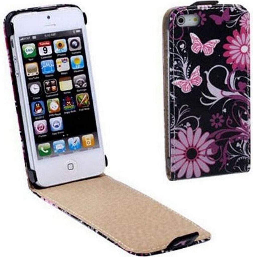 Handy Tasche Flip dünn für Case Handy iPhone SE Schmetterling Blumen