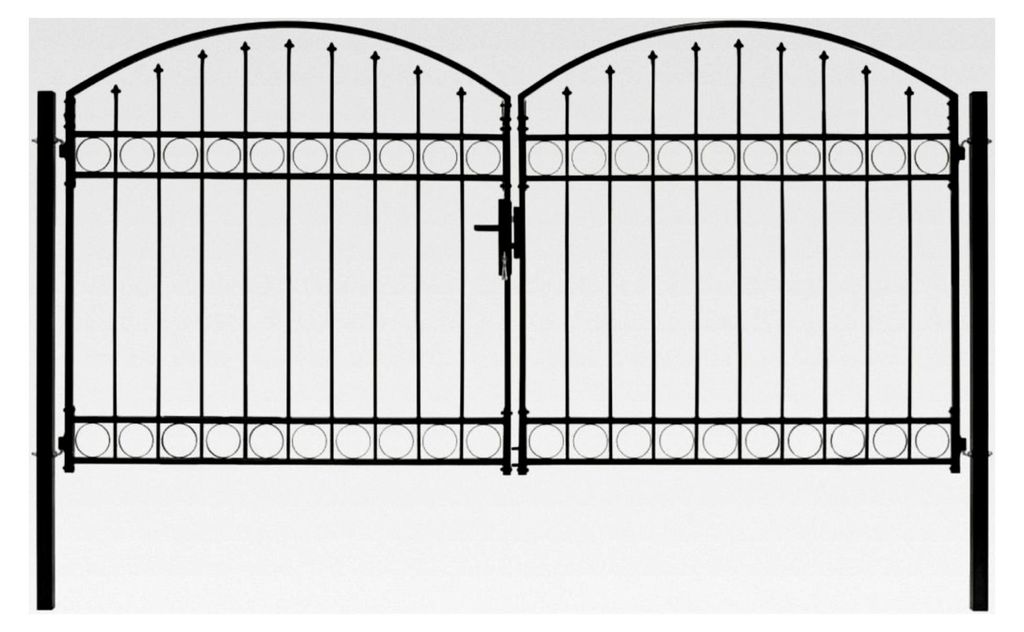 Doppelflügeltor mit gewölbter Spitze aus Metall, Gartentor, Gartenzaun, Pforte, Hoftor, Einfahrtstor, Schwarz, 300 x 150 cm