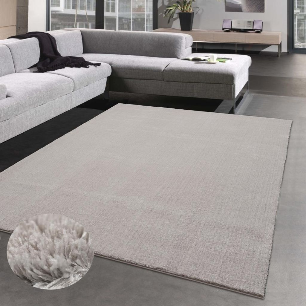 Elegant-klassischer Teppich im flauschig warmen Unidesign sand Größe - 80 x 150 cm