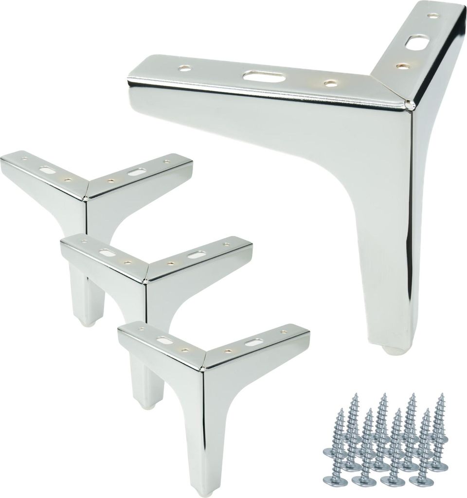 4er Set Möbelbeine Anker Silber Chrom 13 cm - Elegante, minimalistische Metallfüße mit Kunststoffschutz zum Schutz des Bodens, ideal für modern...
