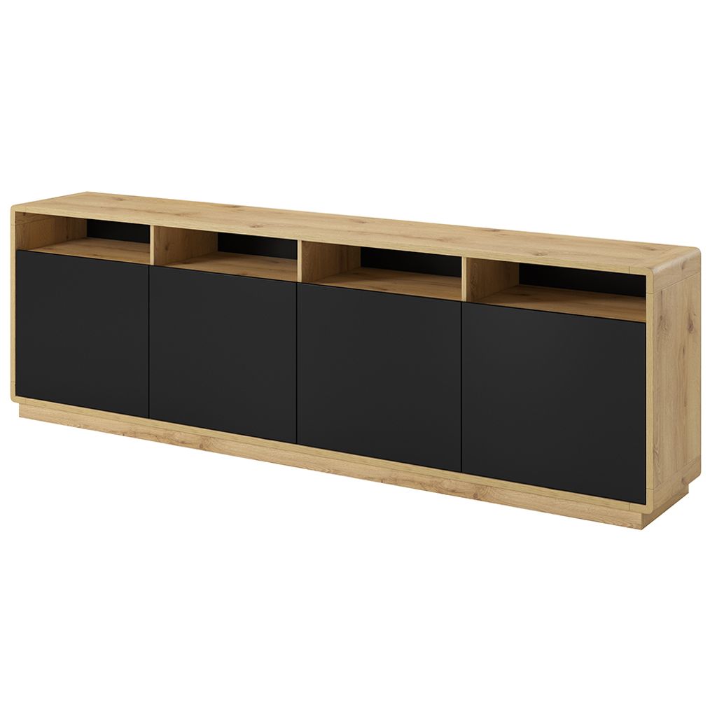Sideboard Wohnzimmer Esszimmer mit LED Beleuchtung ALBANY-83 in Taurus Eiche Nb. mit Absetzungen in schwarz matt, B/H/T: ca. 238/75/40 cm