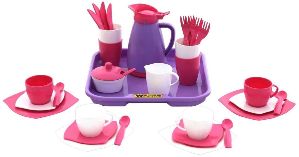 WADER 34 tlg GIRL Kaffee Speise Service Tablett Puppenservice Kinderservice