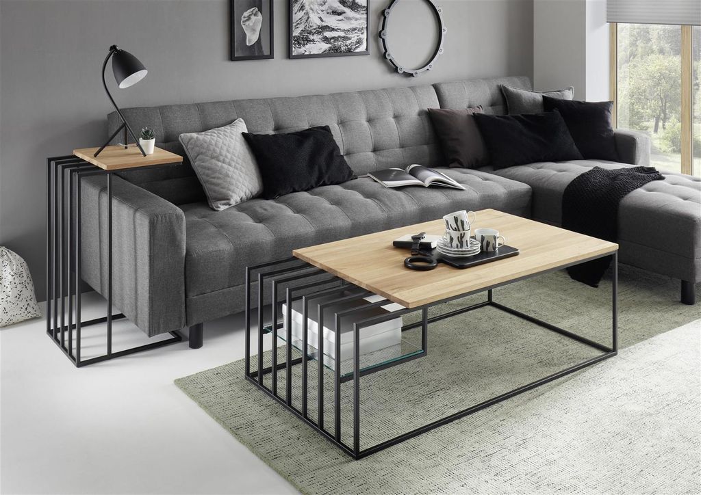 Couchtisch Juba | Eiche massiv | 120x60 | Eichefarben / schwarz