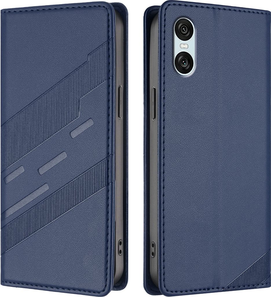 Hülle für Sony Xperia 10 VI, Kunstleder Brieftaschen Handyhülle mit Kartenfach und Standfunktion Blau