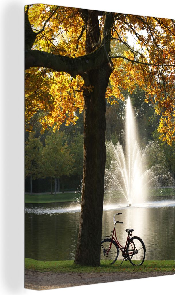 OneMillionCanvasses - Leinwandbilder - 90x140 cm, Silhouette eines Fahrrads vor einem Springbrunnen im Vondelpark in Amsterdam, Wandbilder Kunstd...