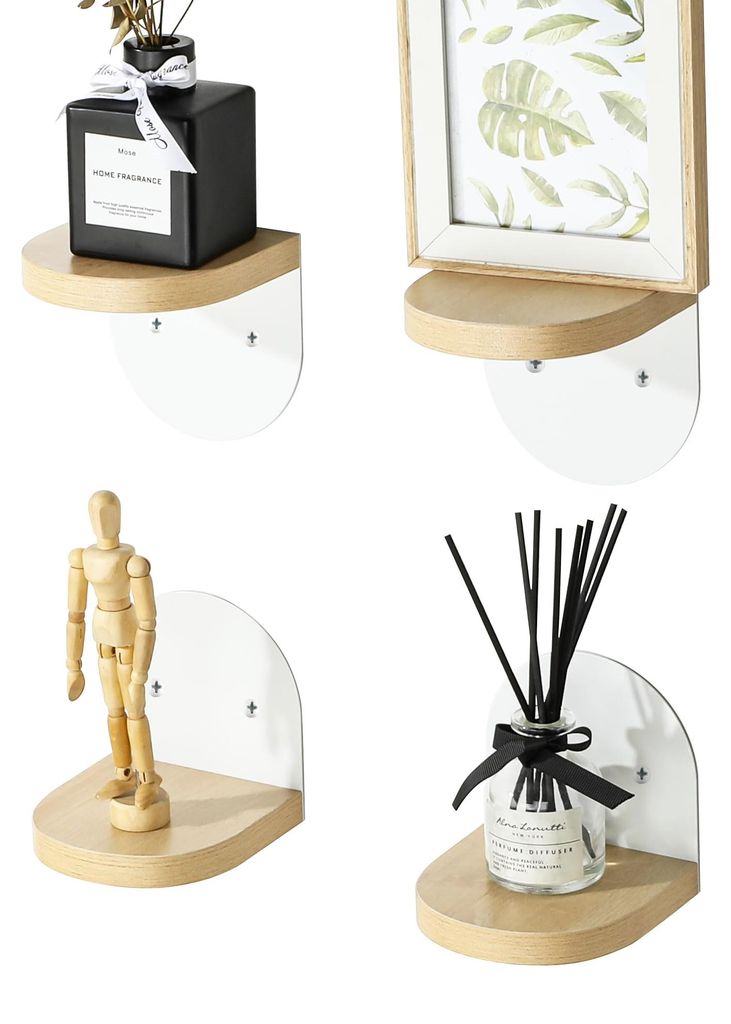 Kleines 4er-Set Wandregale aus Holz, weiße Mini-Regale für Kleinigkeiten, schwebende Wandregale für Wohnzimmer, Schlafzimmer, Badezimmer, Küche