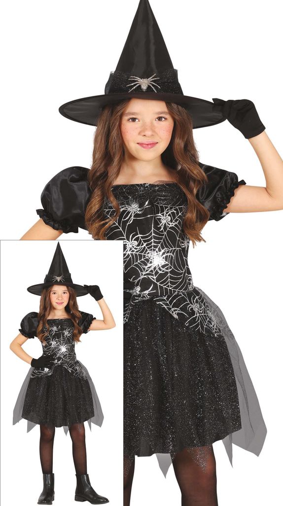 Hexenmagie Spinnennetz Kostüm Glitzer Hut Halloween Hexe Produktbild 